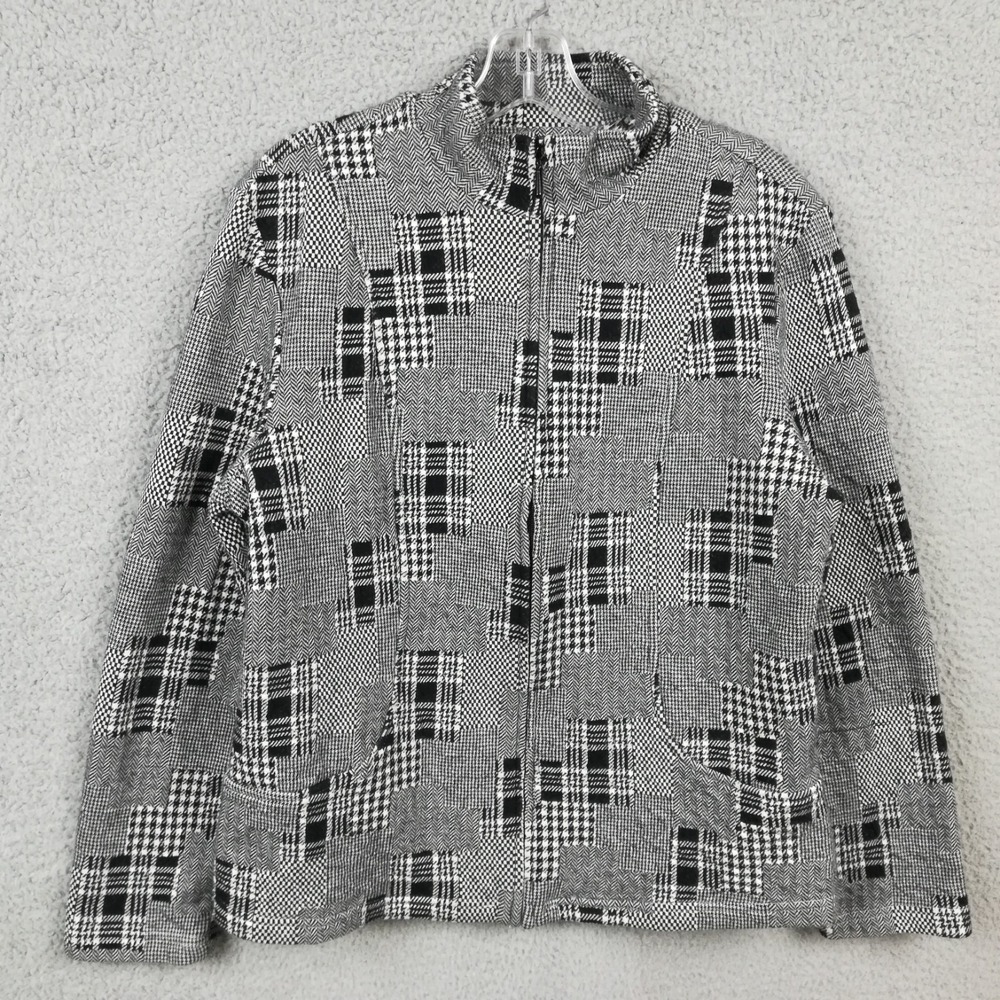 Coldwater Creek Womens Jacket Black White Houndstooth Patchwork Zip Plus 18